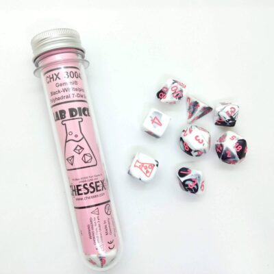Dés en boite Lab Gemini Black-White w/pink