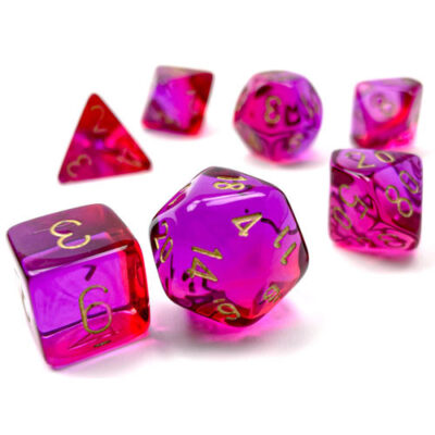 Dés en boite Gemini Translucent Red-Violet w/gold